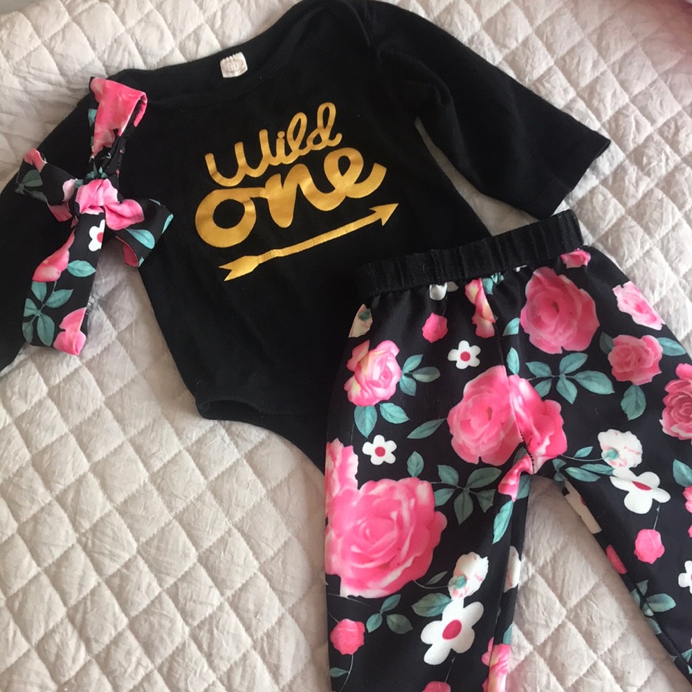 “Wild One” 3-piece set- floral headband and pants